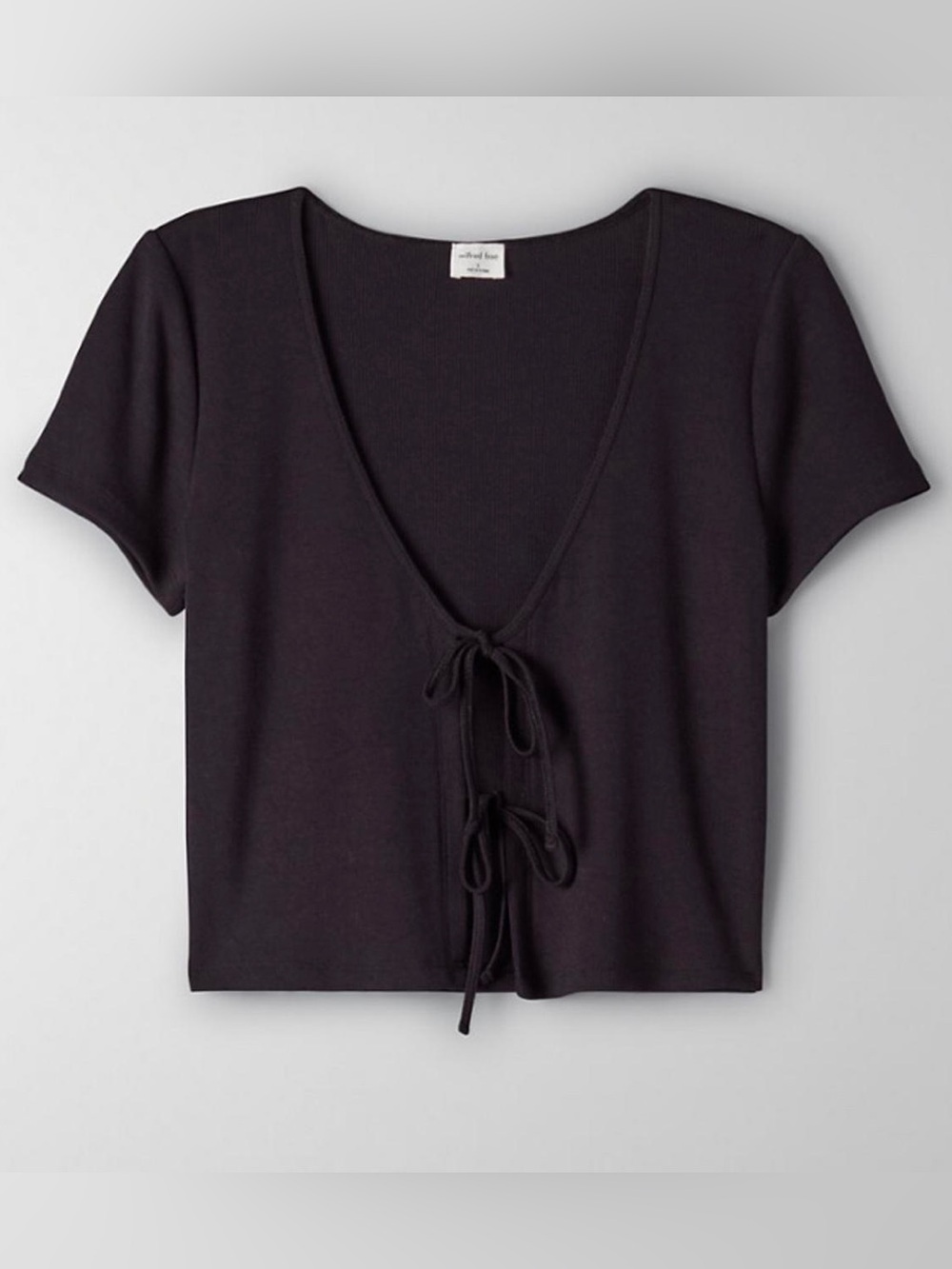 Aritzia Wilfred Only Tie-Front T-Shirt- Black Rib Short Sleeve Top